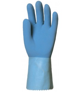 Mártott kék gumikesztyű, érdes, 30cm/1,3mm, vegyszerálló