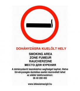 Dohányzásra kijelölt hely - tábla/matrica